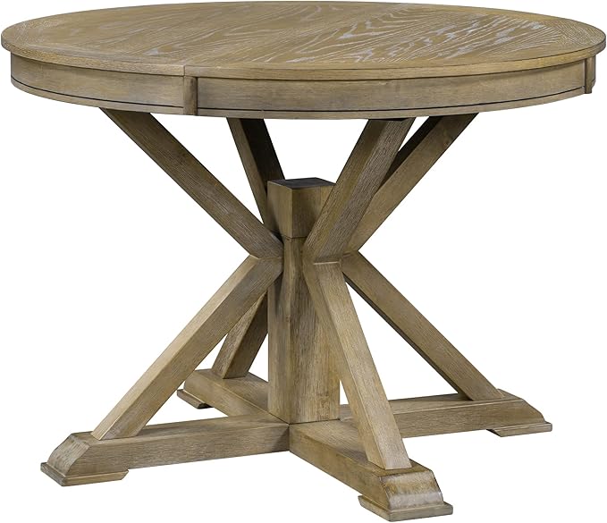 Need 42 Inch Round Dining Table Extendable to 54 Inch with 12" Leaf, Retro Expandable Kitchen Table for Dining Room & Living Room, Solid Wood (Natural Wood Wash)