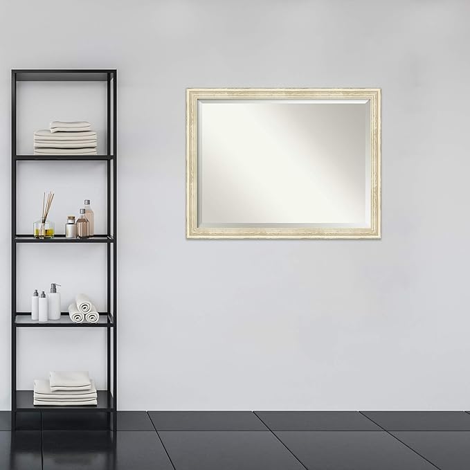 Amanti Art White Bathroom Mirror for Over Sink, 35x45 Country White Wash Rectangle Vanity Mirror, X-Large Rustic Farmhouse Wood Frame, Hangs Horizonally and Vertically, Bathroom Wall Decor, Beveled