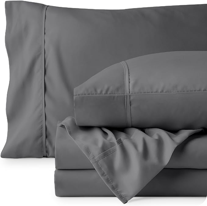 Bare Home King Sheet Set - Luxury 1800 Ultra-Soft Microfiber King Bed Sheets - Double Brushed - Deep Pockets - Easy Fit - 4 Piece Set - Bedding Sheets & Pillowcases (King, Grey)