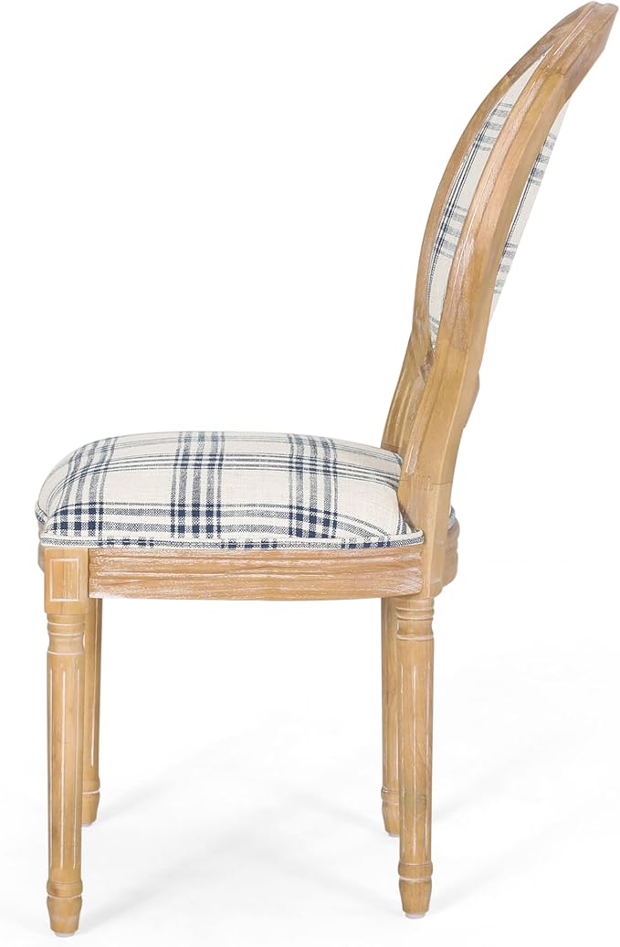 Christopher Knight Home Phinnaeus Dining Chair Set, Set of 2, Fabric, Dark Blue Plaid + Natural