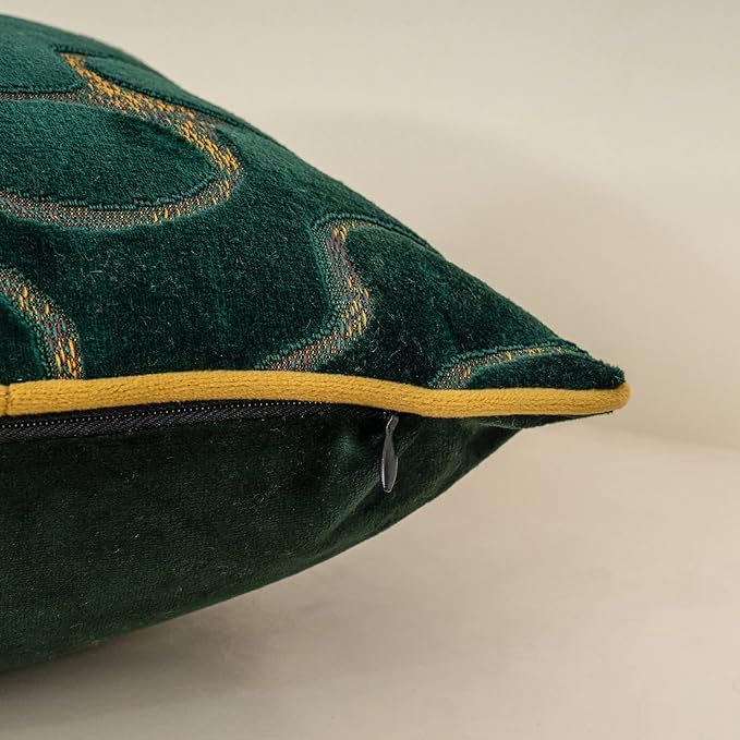 Yangest Green Square Throw Pillow Cover Wavy Velvet Cushion Cover Modern Zippered Pillowcase for Sofa Couch Bedroom Living Room Chair, 18 x 18 Inch