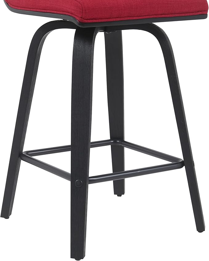 Vienna Modern Counter Height Swivel Bar Stool with Red Upholstered Seat and Brushed Wood Frame Set of 2