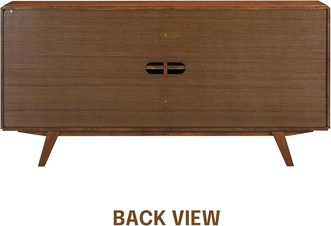 NTC Sapa Mid-Century Modern Solid Wood Sideboard – 4-Door Accent Buffet Cabinet with Carved Geometric Fronts, for Living Room, Dining Room, or Entryway, Effortless Assembly, Dark Walnut