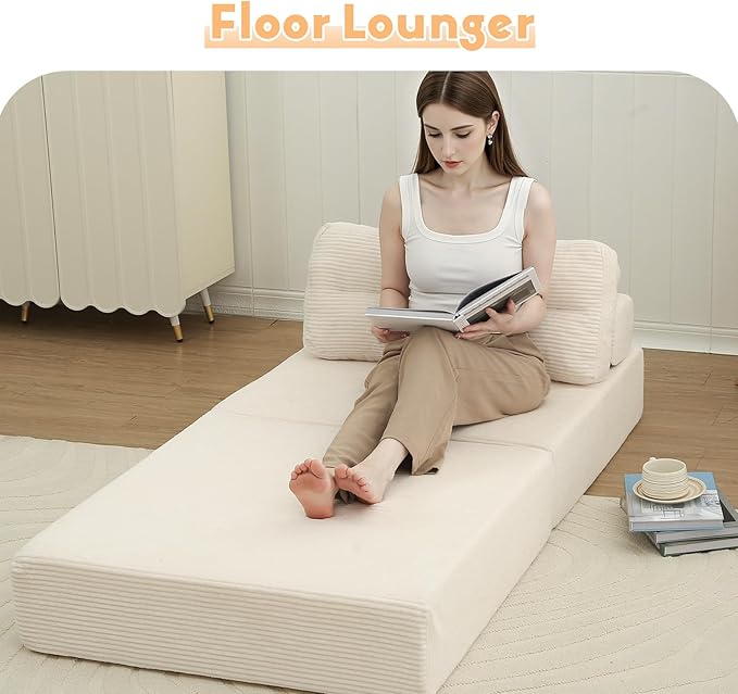 MeMoreCool Instant Guest-Ready Comfort — Convertible Sofa Chair for Small Apartments & dorms, Folds into a futon with Pillow, no Assembly, Space-Saving Design, Perfect for overnights & Studios, Beige