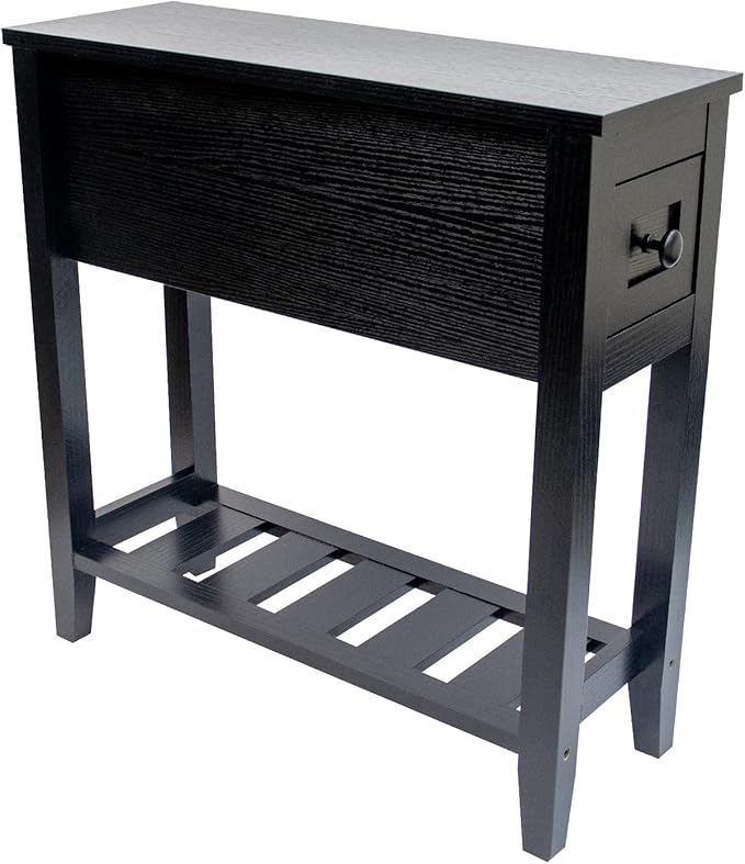 Narrow End Table, Black Side Table with Drawer, Slim Bed Side Table for Small Space/Night Stand Set of 1, Side Table for Couch