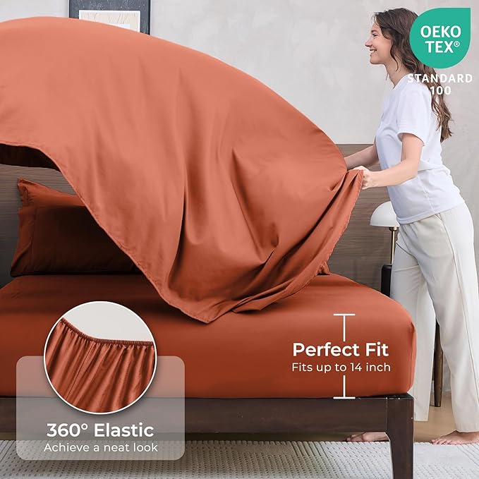 HEVUMYI Burnt Orange Full Comforter Set - 7-Piece All Season Bed in a Bag Full, Ultra Soft Bedding Set with Comforter, Flat Sheet, Fitted Sheet, Pillowcases, Pillow Shams