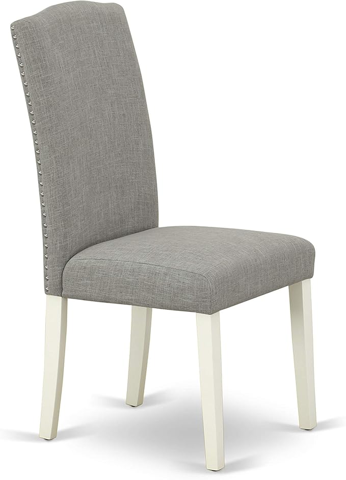East West Furniture 1NDEN3-LWH-06 3 Piece Dining Table Set Contains a Rectangle Dinner Table with Dropleaf and 2 Dark Shitake Linen Fabric Upholstered Chairs, 30x48 Inch, Linen White
