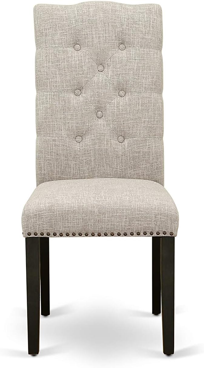 East West Furniture X697EL635-7 7 Piece Dining Room Furniture Set Consist of a Rectangle Dining Table with X-Legs and 6 Doeskin Linen Fabric Upholstered Chairs, 40x72 Inch, Multi-Color