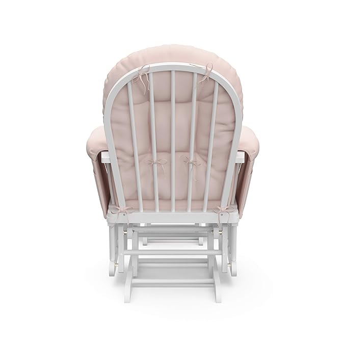 Storkcraft Premium Hoop Glider & Ottoman (White/Pink) — GREENGUARD Gold Certified Nursery Glider, Solid Wood Craftsmanship, Smooth-Gliding Nursery Chair and Ottoman, Award-Winning