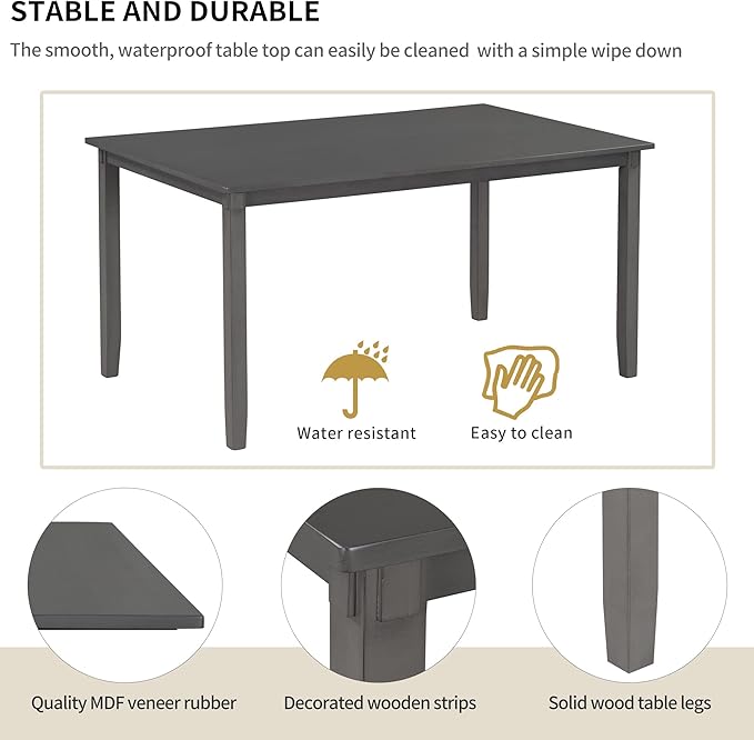 Ball & Cast 6 Piece Dining Table Set with 4 "X-Shaped Curved Backres Fabric Chairs & 1 Bench,Living Room Furniture W/ 60" Rectangle Kitchen Desk,for Restaurant,Home Bistro,Gray