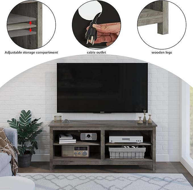 Modern TV Stand for 65 inch TV, 55 Inch TV Cabinet with 4 Open Storage Shelves, Wood TV Entertainment Center for Bedroom, Living Room