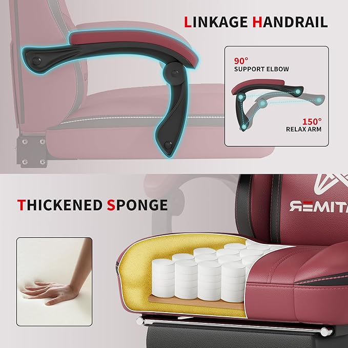 Gaming Chair, 400 lbs Adult Chair, High Back Computer Chair with Footrest and Linked Armrests, Office Video Game Chair with Lumbar Support (Red+Black)