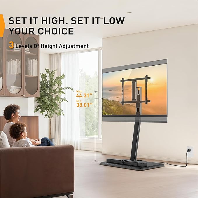 Perlegear Rolling TV Stand with Power Outlet, Tilt and Swivel Mobile TV Cart with Hidden Casters, Fits 30-70 Inch TVs, Height-Adjustable, 88 lbs Load Capacity, Max VESA 400x400mm, PGTVMC20