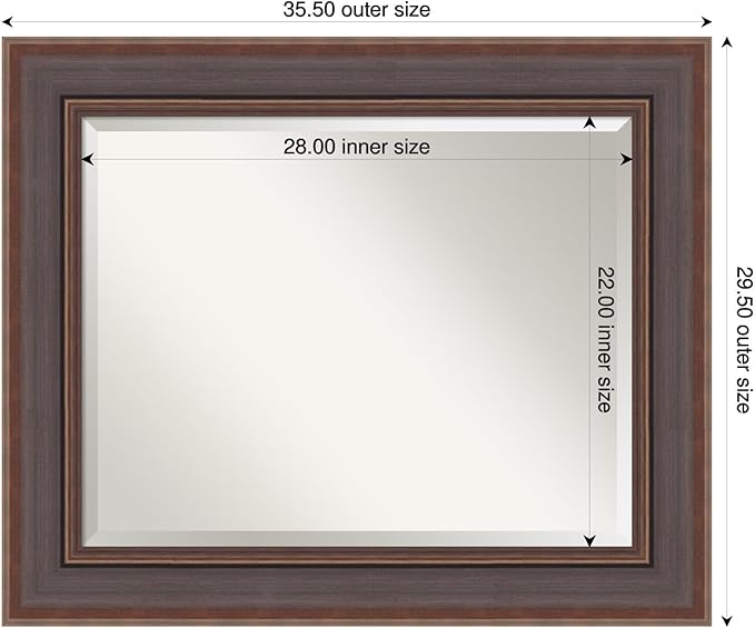 Amanti Art Brown Wall Mirror 30x36 Moab Brown Bronze Rectangle Bathroom Mirror for Wall Decor Living Room, Large Modern Frame, Hangs Horizonally and Vertically, Bathroom Decor, Beveled Edge