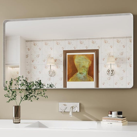 30x55 Silver Bathroom Mirror concave Frame,Wall-Mounted Mirrors,Mirror for Bathroom,Bathroom Mirrors Pair,Bathroom Vanity Mirror,Espejo para baño