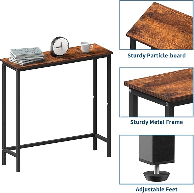 HollyHOME Narrow Console Table, 29.5" Slim Entryway Table, Sofa Stand, Hallway Shelf for Hallway, Bedroom, Living Room, Foyer, Rustic Brown