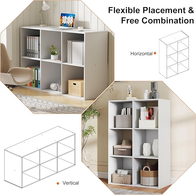 Sweetcrispy 6 Cube Storage Organizer - Open Cube Bookshelf with 3 Removable Back Panels, Display Storage Bookcase for Living Room, Bedroom, Entrance Hall, Home Office，36" L×11.6" W×24" H, White