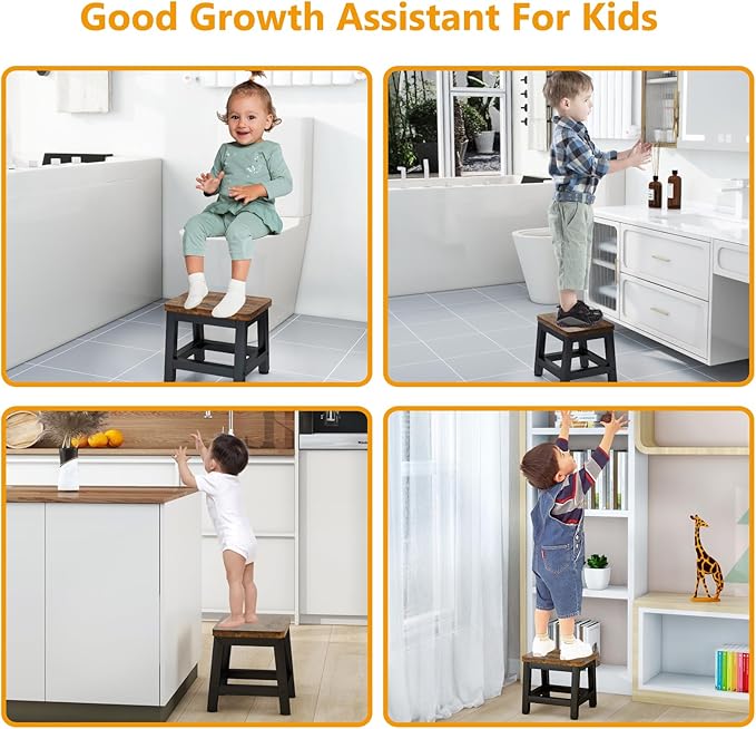 IBUYKE Small Step Stool for Adults Kids, Wooden Bedside Step Stool for High Beds, Non-Slip Stepping Foot Stool with 330 Lbs Capacity for Bedroom Livingroom Bathroom Kitchen, Rustic Brown TBD003H