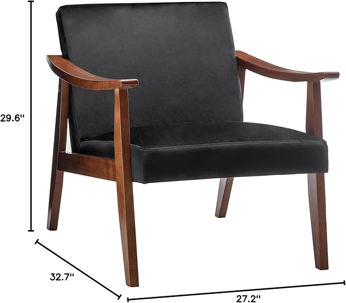 Container Furniture Direct Accent Chair with Velvet Upholstery and Solid Wood Frame, Classic Mid-Century Modern Living Room Furniture for Extra Seating, Black