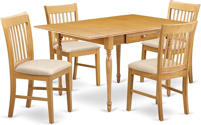 East West Furniture MZNO5-OAK-C 5 Piece Kitchen Table Set for 4 Includes a Rectangle Dining Room Table with Dropleaf and 4 Linen Fabric Upholstered Chairs, 36x54 Inch, Oak
