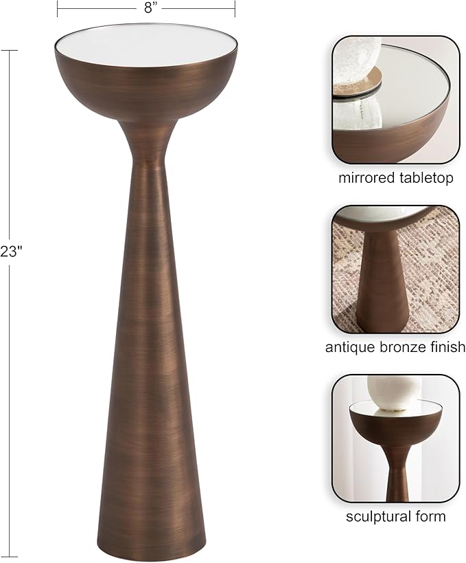 Kate and Laurel Chandon Mid-Century Sophisticated Drink Table; 8 x 8 x 23; Bronze; Glam Sculptural Plant Pedestal Table for Use as Antique Mini Table or Bathtub Accent Table
