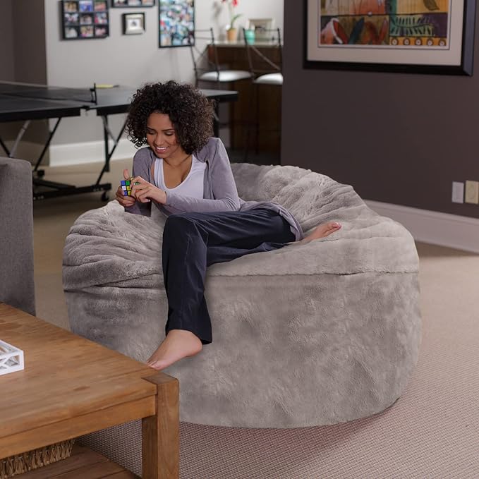 Sofa Sack Bean Bag Chair - Plush, Ultra Soft - Memory Foam Bean Bag Chair with Faux Rabbit Fur Cover - Stuffed Foam Filled Furniture and Accessories for Dorm Room 5 Feet - Gray