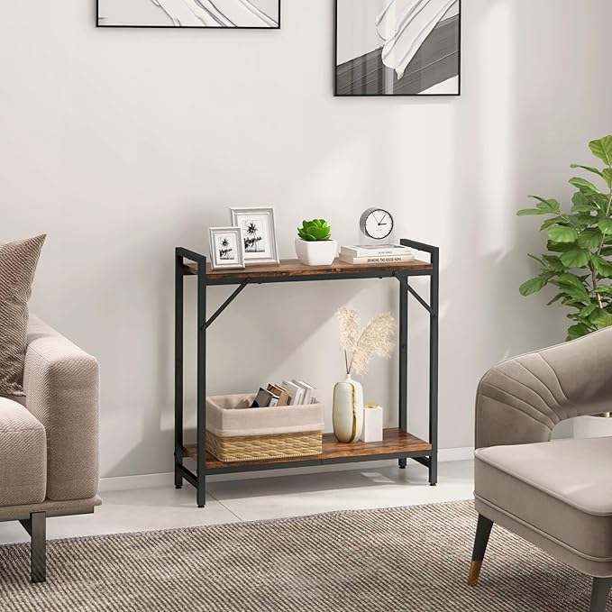 Narrow Console Table, Small Entryway Table with 2 Support Bar, Thin Sofa Table, Small Couch Table, Display Table, Side Table for Living Room, Hallway, Bedroom, Rustic Brown
