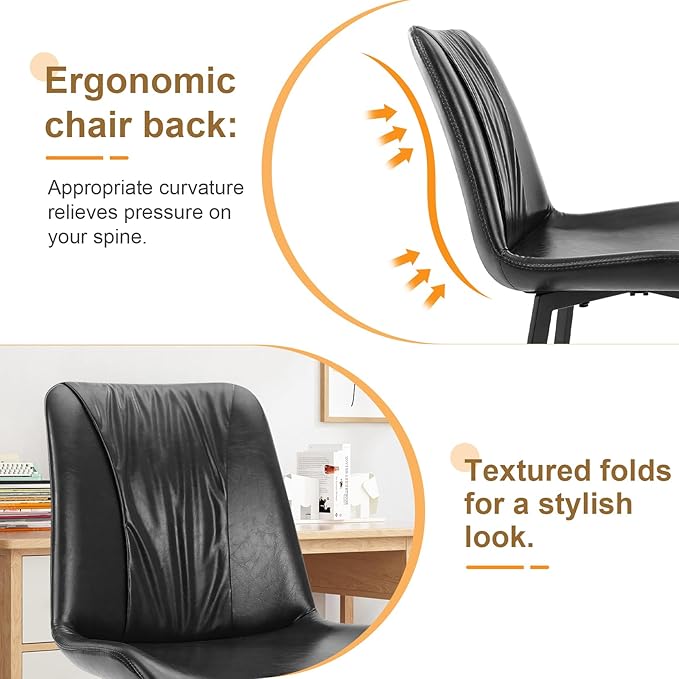 Upholstered Dining Chairs Set of 4, Modern Kitchen & Dining Room Chairs, Faux Leather, Sturdy Metal Legs, for Living Room, Cafe & Restaurant- Black