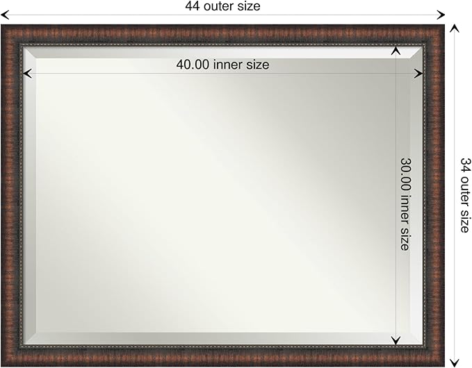 Amanti Art Brown Bathroom Mirror for Over Sink, 34x44 Caleb Brown Rectangle Vanity Mirror, X-Large Rustic Farmhouse Frame, Hangs Horizonally and Vertically, Bathroom Wall Decor, Beveled Edge