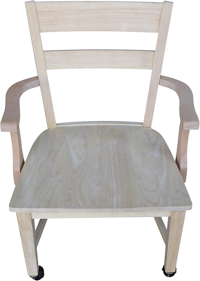 IC International Concepts Dining Chair with Casters, 225lbs wt Capacity, Solid Real Wood, Sturdy Parawood, 24.4"W x 22"D x 35"H, DIY, Paint/Stain Ready, Unfinished