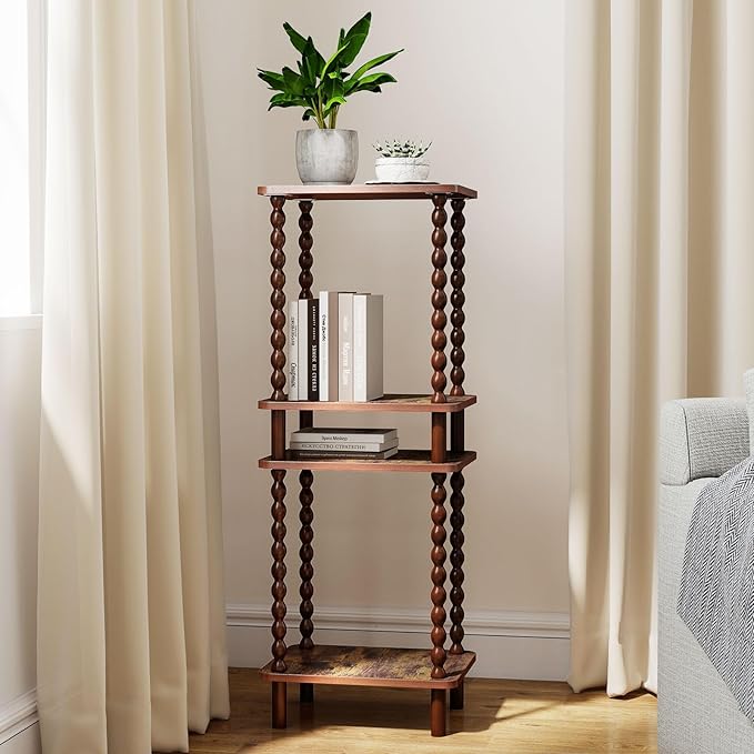 2-Tier End Table,Vintage Side Table,Solid Wood Bedside Table with Storage Rack,for Living Rooms, bedrooms, and Narrow Spaces (Rustic Brown)