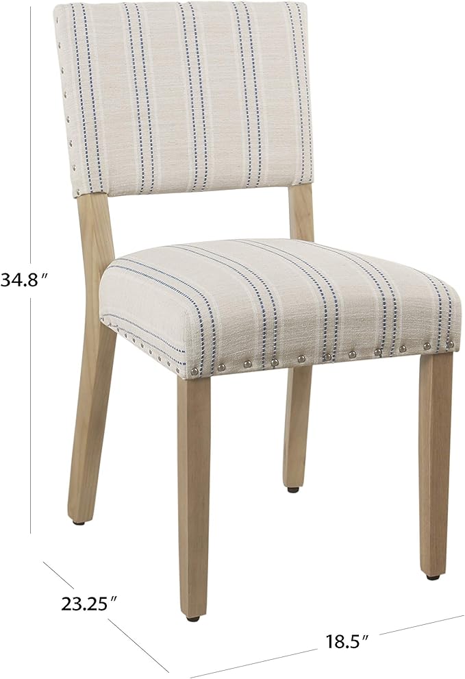 Homepop Home Decor | Upholstered Dining Chairs | Dining Chairs Set of 2 with Nailhead Trim | Decorative Home Furniture, Blue and White Stripes