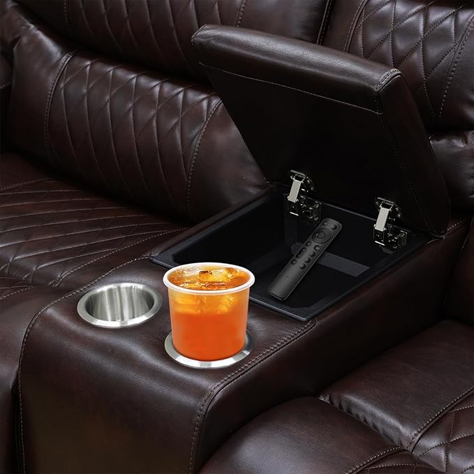 PU Leather Power Wall Hugger Chair Double Reclining Sectional Sofa 2-Seater Loveseat Couch with Center Storage Console, USB Ports, Cup Holders and Ambient LED Light for Living Room RV Theater Seating
