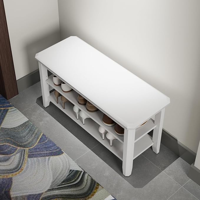 Wood Shoe Rack Bench for Entryway, 2 Tier Shoe Rack for Front Door Entrance, Shoe Bench with Shoe Storage for Entryway, Bedroom, 31.5"