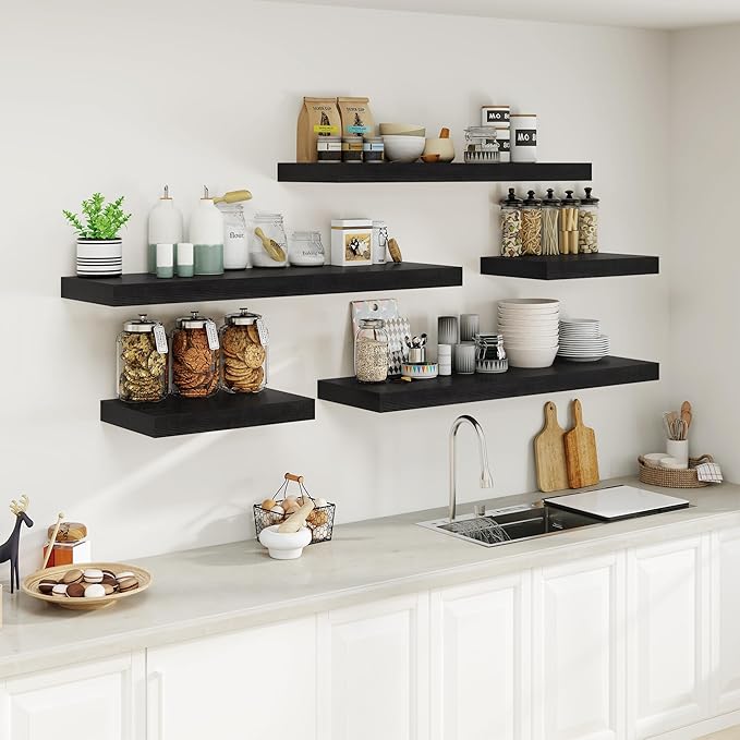 Heimlove Black Bathroom Shelves Floating Shelves for Wall Shelf Over Toilet Long Wall Mounted Modern Farmhouse,48 x 12 Shelves with Invisible Brackets for Living Room, Kitchen, Bedroom
