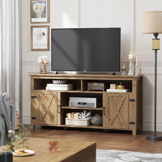 YITAHOME Television Stand for 65 Inch TV, Farmhouse TV Stand Entertainment Center with Storage and Barn Door, Media Console TV Cabinet for Living Room, 59 Inches, Barnwood