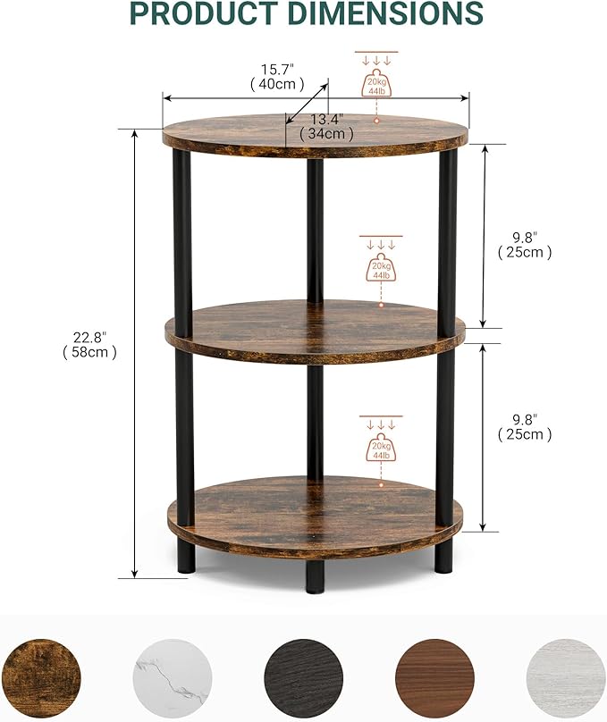 Small Round Side Table - 3-Tier Oval Accent Table for Small Spaces, Rustic Wood and Metal Couch End Table, Nightstand for Bedroom or End Table Living Room, Easy to Assemble, Rustic Brown