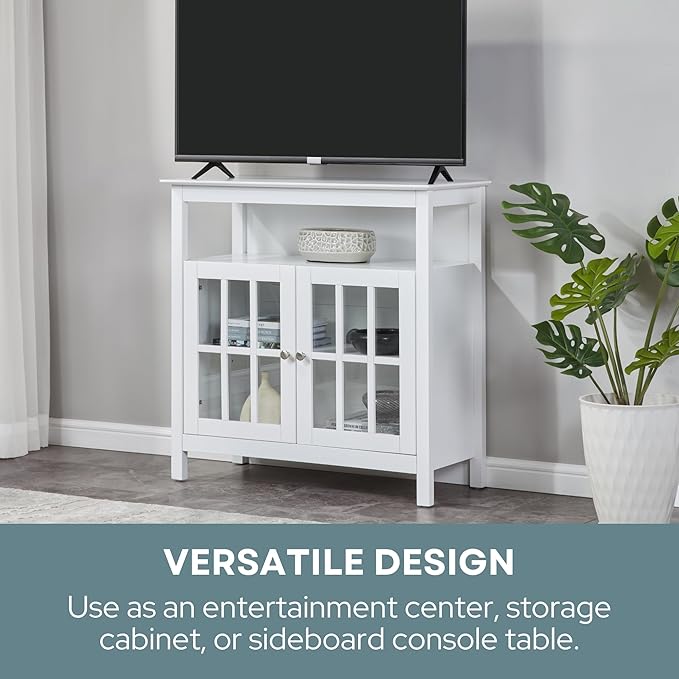 Convenience Concepts Big Sur Highboy TV Stand with Storage Cabinets and Shelves in White Finish