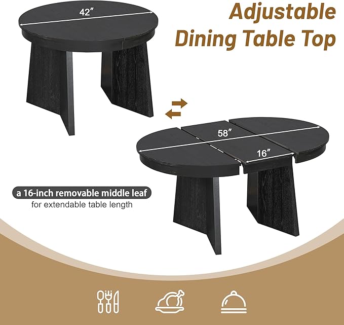 Ball & Cast Retro 5 Pieces Dining Table Set with 4 Upholstered Chairs,Kitchen Table and Chairs for 4 W/ 58" Round Extendable Kitchen Desk,for Small Space,Apartment,Dining Room,Espresso