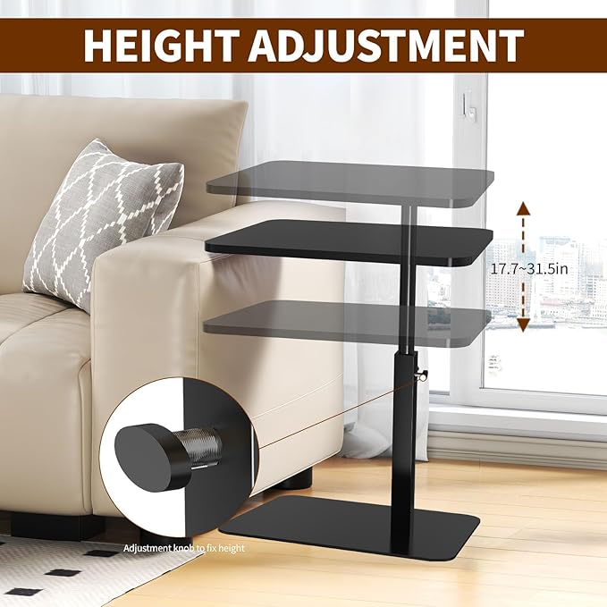 C Table for Sofa, C Table Adjustable Height, Living Room/Bedroom Small C Side, Tables for Small Spaces Table, Living Room Table, Bedroom Table, Bedside Table(Pine Wood) (Walnut Color)