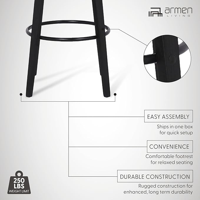 Armen Living Sonia 26" Counter Height Swivel Gray Faux Leather and Black Wood Bar Stool - Set of 4