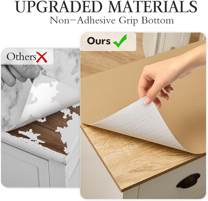 Beautysaid Shelf and Drawer Liner for Kitchen Cabinet, Non Adhesive Non Slip Shelf Paper Waterproof Washable Thickened for Dresser Pantry Shelve Bathroom Protector Liner(Beige,12 in x 10 FT)