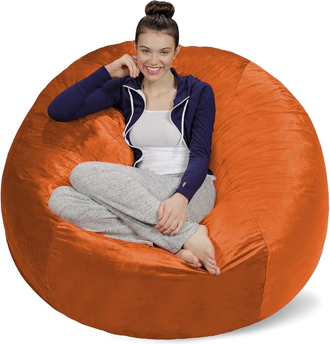 Sofa Sack Bean Bag Chair - Plush, Ultra Soft - Memory Foam Bean Bag Chair with Microsuede Cover - Stuffed Foam Filled Furniture and Accessories for Dorm Room 5 Feet - Tangerine