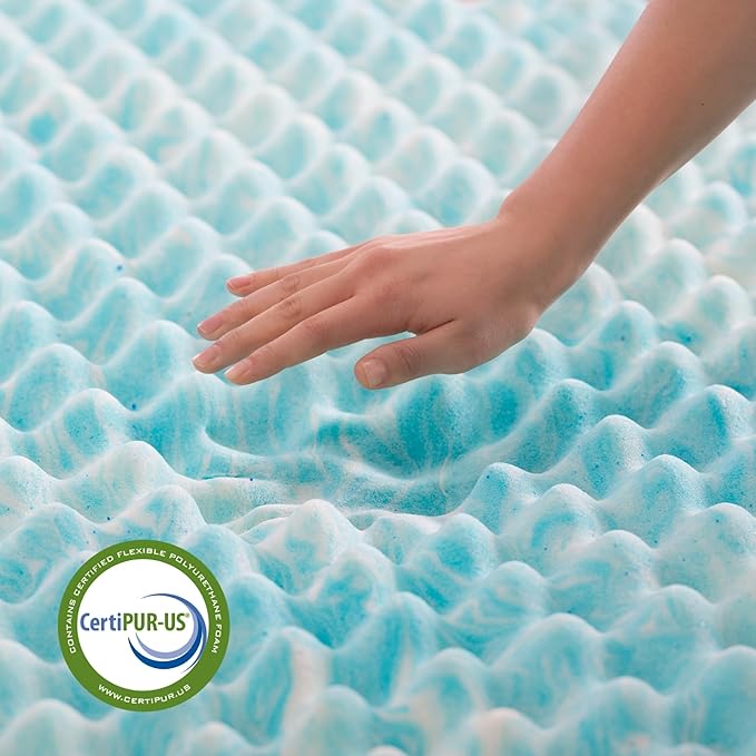 Linenspa 2 Inch Convoluted Gel Swirl Memory Foam Mattress Topper - Promotes Airflow - Relieves Pressure Points - Full
