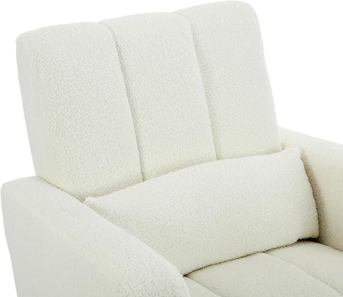 Christopher Knight Home Mapo Wooden Rocking Chair Indoor, Teddy Upholstered Spacious Rocker Chair with Pillow, Comfy Rocking Chair with Armrest for Bedroom, Living Room, Offices, Cream White