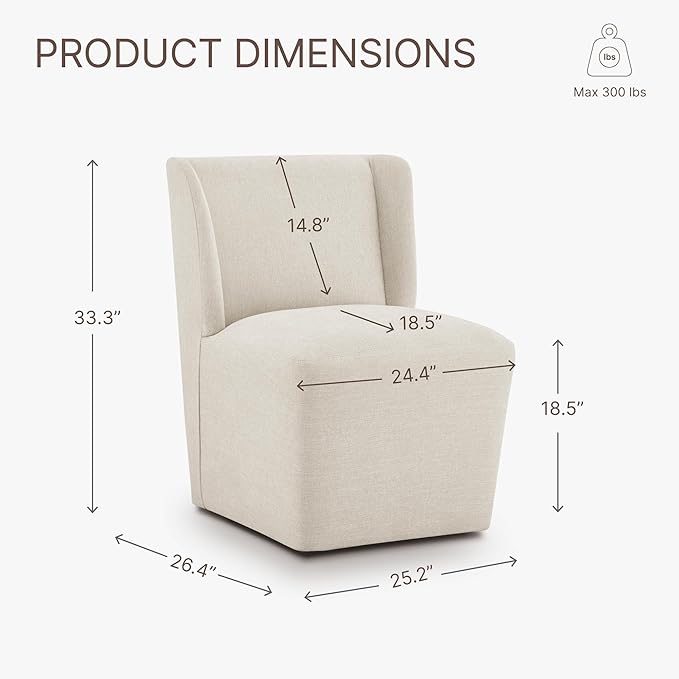 Upholstered Dining Chair with Casters Wingback Modern Side Armless Deskchair with Rollers for Diningroom Bedroom Livingroom Reading Room,Cream Beige,1 Box