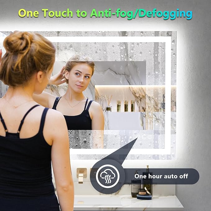48x36 Inch RGB LED Bathroom Mirror Front Light and RGB Backlit Lighted Vanity Mirror for Bathroom Wall Mounted Dimmable Anti Fog Memory Shatter-Proof IP54 Waterproof Horizontal/Vertical