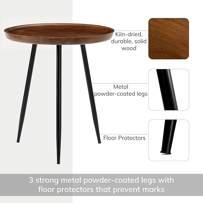 MH London Side Table - Dilan Tri Pin Small Table. Exclusively Designed Hand-Crafted Small Nightstand. Solid Wood Round End Table. Contemporary Accent Table for Bedrooms, Living Rooms and Home Office