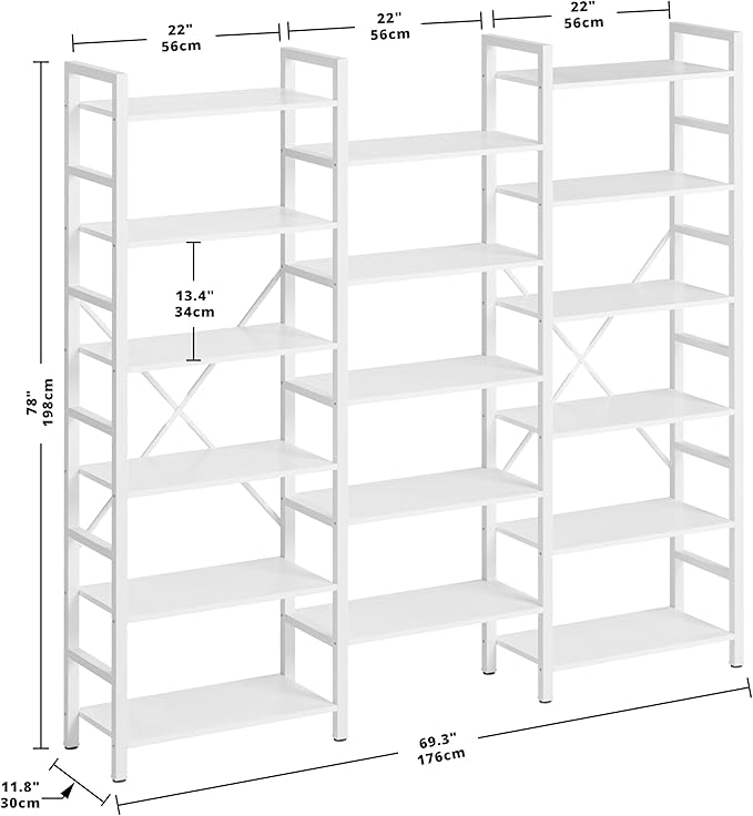 IRONCK Bookshelves 6 Tiers Triple Wide Industrial Bookshelf, Large Etagere Bookshelf Open Display Shelves with Metal Frame for Living Room Bedroom Home Office