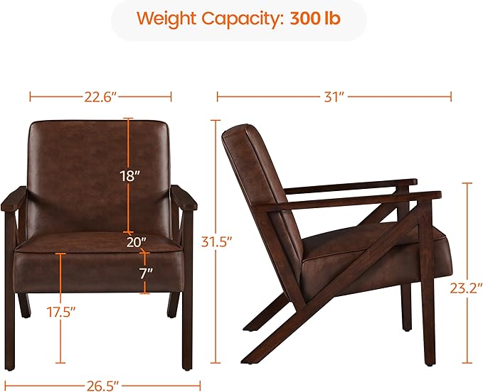 Yaheetech Accent Chair, Armchair with Strong Wood Frame, PU Leather Modern Retro Lounge Chair for Living Room/Lounge/Office/Reception Area, Dark Brown